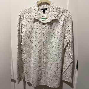 INC Men's Long-Sleeve Button-Up Shirt - White with Black Micro Print. Size L